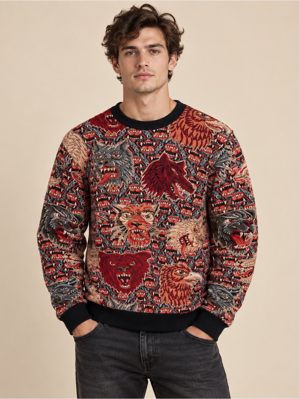 Zara Jacquard Wolf Bear Rare Sweater